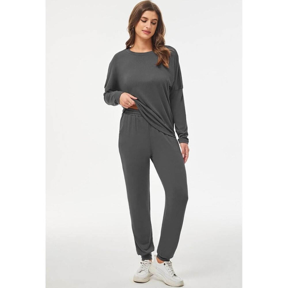Elevate Your Style: Women's 2 Piece Casual Tracksuit in Dark Grey - Size Large - Picture 4 of 7